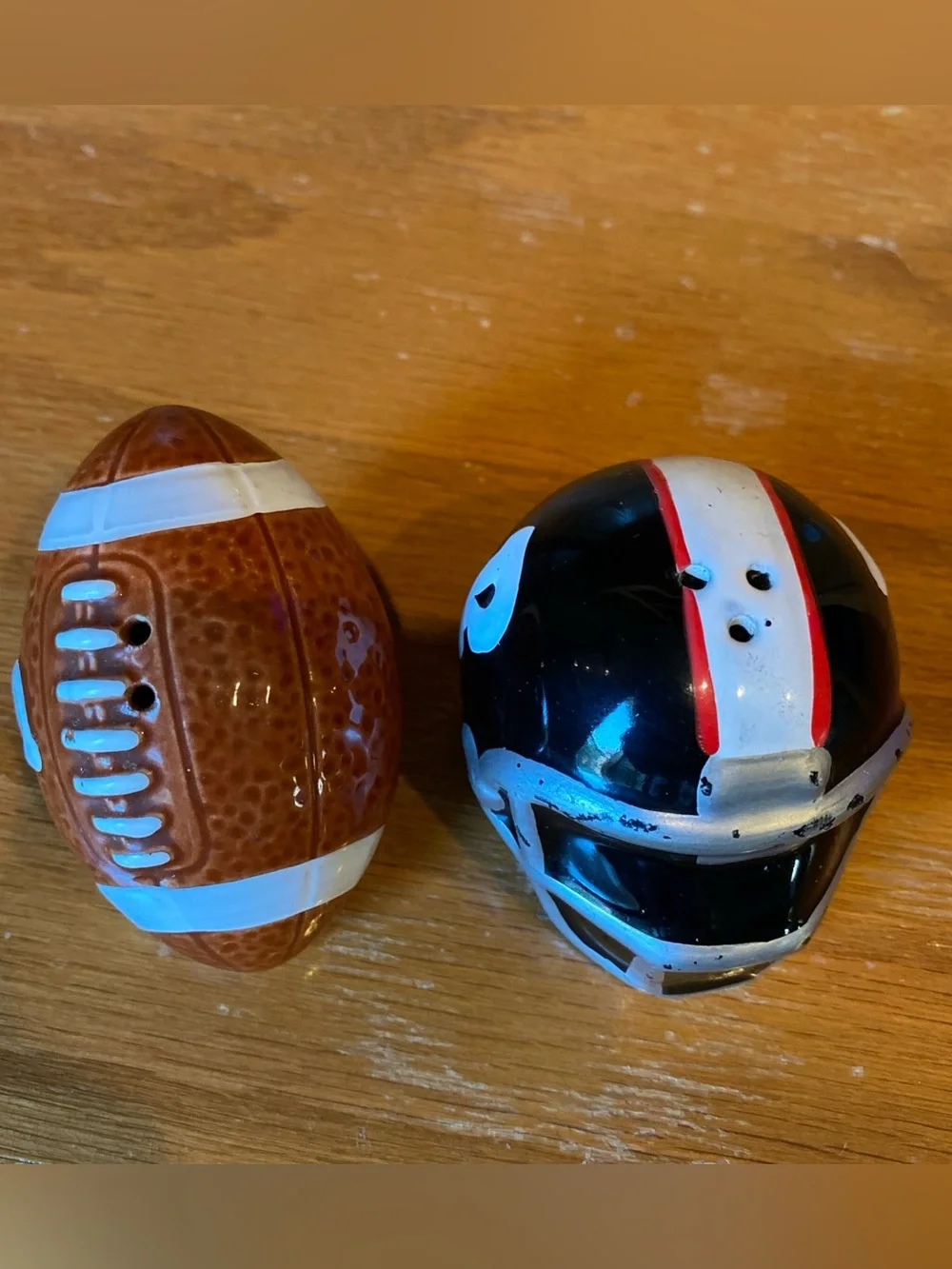 Enesco Vintage Football Ball & Helmet Salt and Pepper Shakers Ceramic